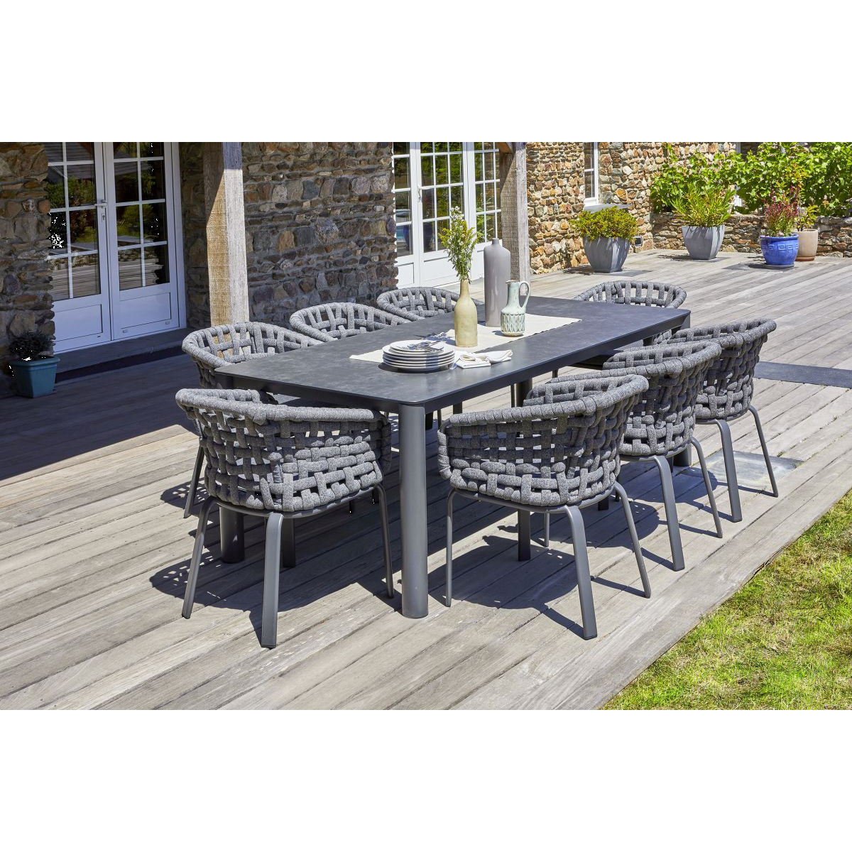 Conjunto Mesa e Cadeiras de Jardim em Alumínio e Cerâmica 8 Pessoas CAMARGUE